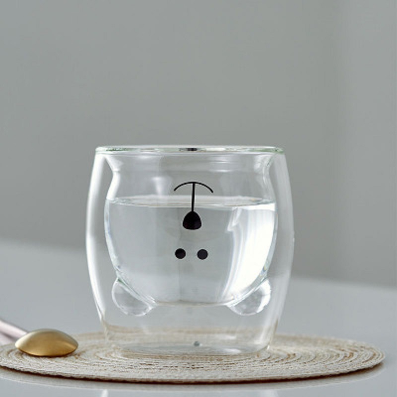 Fábrica al por mayor de vidrio transparente fondo grueso oso simple oficina de vidrio hogar multi-estilo de doble capa taza de agua