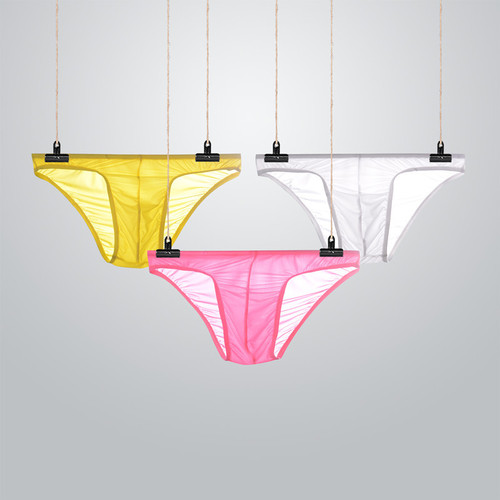 Men's underwear, men's ice silk briefs, low-waisted sexy translucent briefs, summer breathable and cool pants