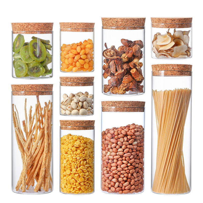 帶蓋透明高硼矽玻璃密封罐批發軟木塞雜糧儲物瓶罐食品糖果茶葉罐