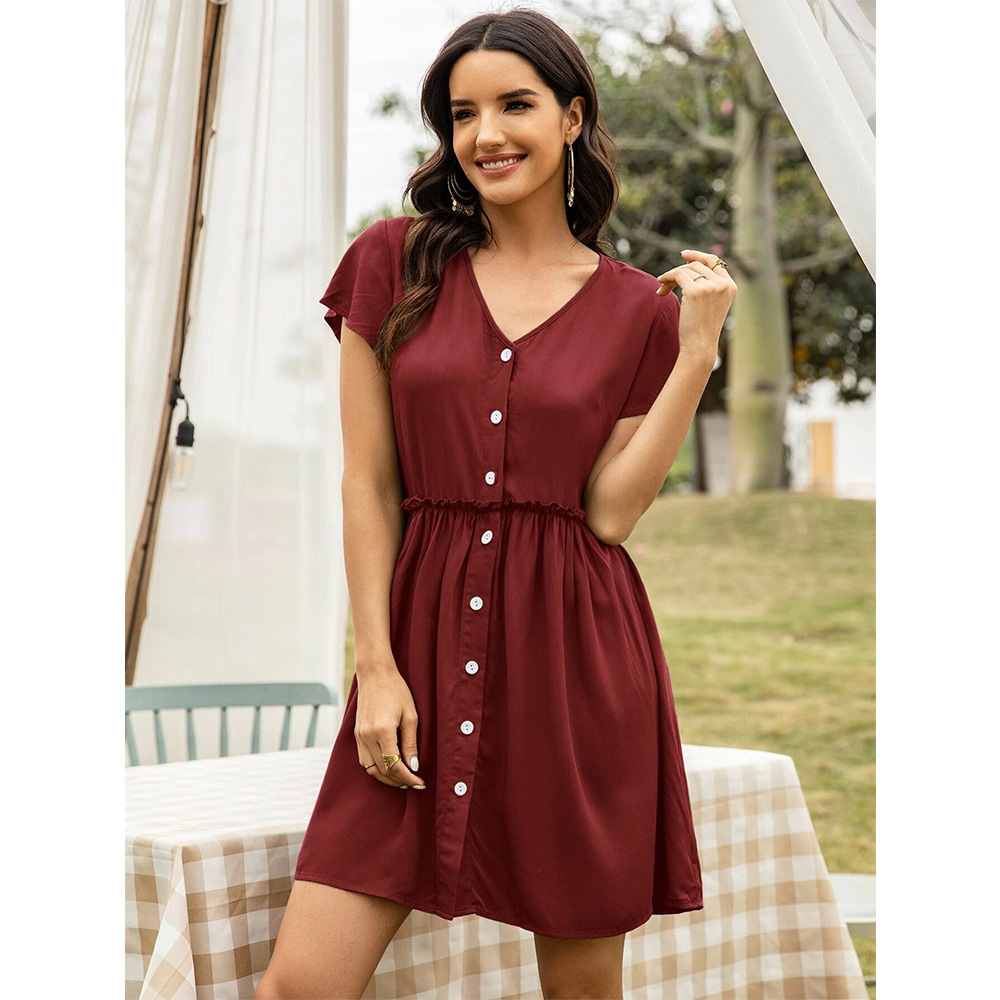 V-neck single-breasted short-sleeved dress  NSSA48720