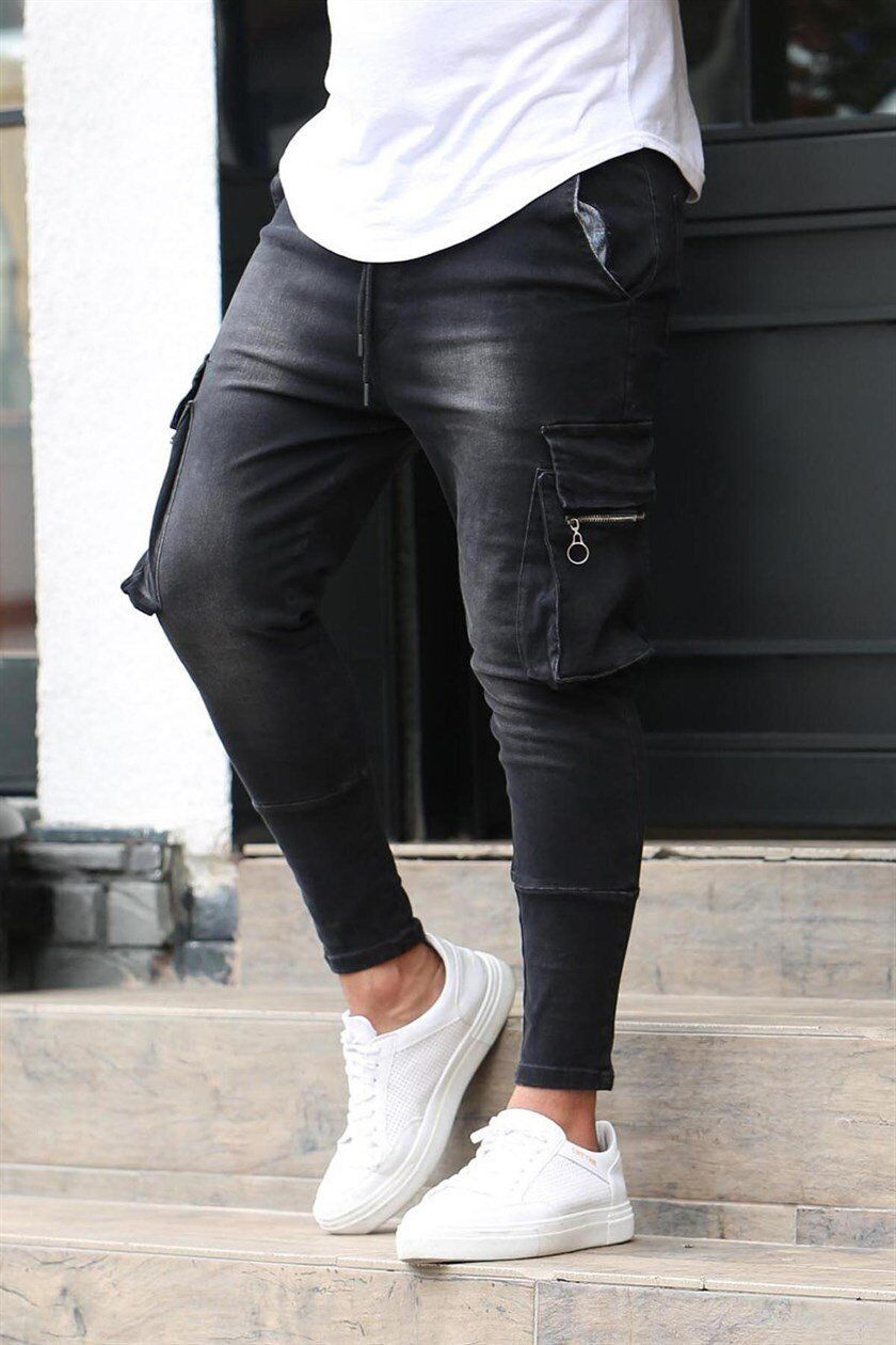 Men's Stretch Jeans With Multi Pockets And Zipper Decoration_voghion.com