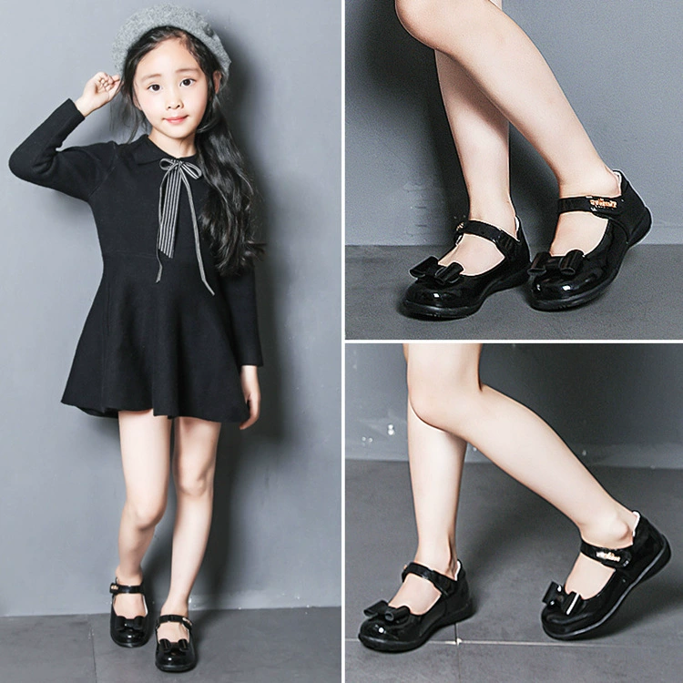 Детские черные кожаные туфли для девочек старшего возраста, новая модель 2025 года, весенне-осенние туфли в стиле принцессы, детские туфли для выступлений, школьные туфли для учениц, туфли для подружек невесты.