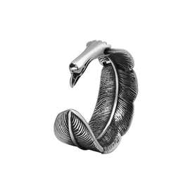 R0859-NK01 欧美不锈钢指环 个性复古高桥羽毛男士开口钛钢戒指