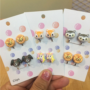 Resin Cartoon Kidsren's Animal Lion Rabbit Ear Clip Without Piercing Earrings Girls Earrings Girls