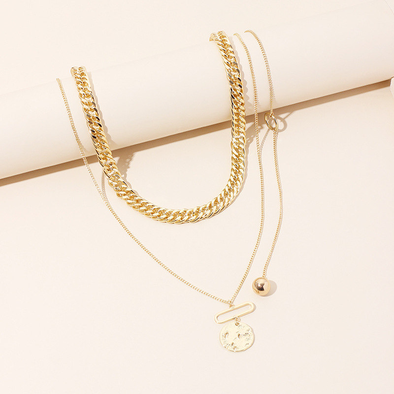 70g Weight Necklace Classification Wedding, Travel Occasion Alloy Material Women'S Gender Simple Style Style White, Gold Color Multi-layered Retro Chain Necklace Women Tide Fashion Personality Hip Hop Medal Pendant Clavicle Chain 1