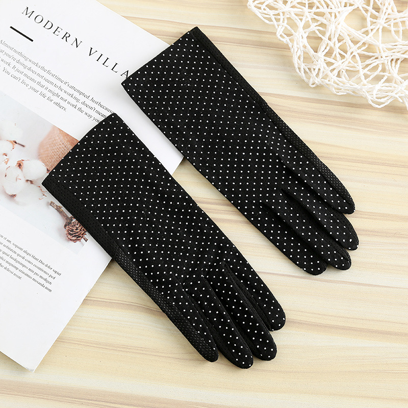 夏季薄防晒手套女点点印花触屏短款分指指套开车骑行防护手套现货