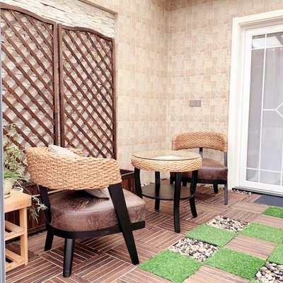 户外拼接地板碳化木庭院地面铺装露台阳台防腐木铺设仿真草地板|ms