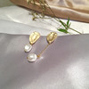 Silver needle, long trend asymmetrical earrings from pearl, silver 925 sample, wholesale