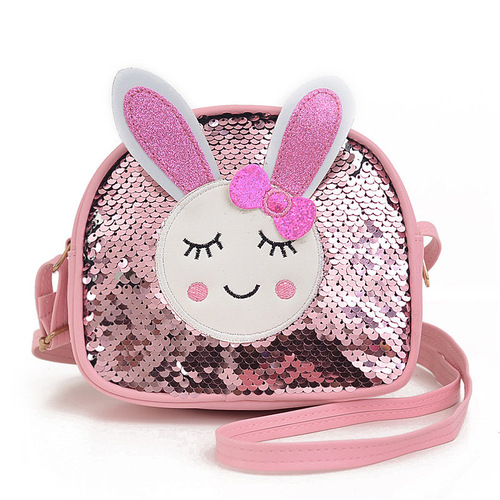 Han edition girls inclined children bag bag, fashion princess baby girl cute little rabbit sequined single shoulder bag