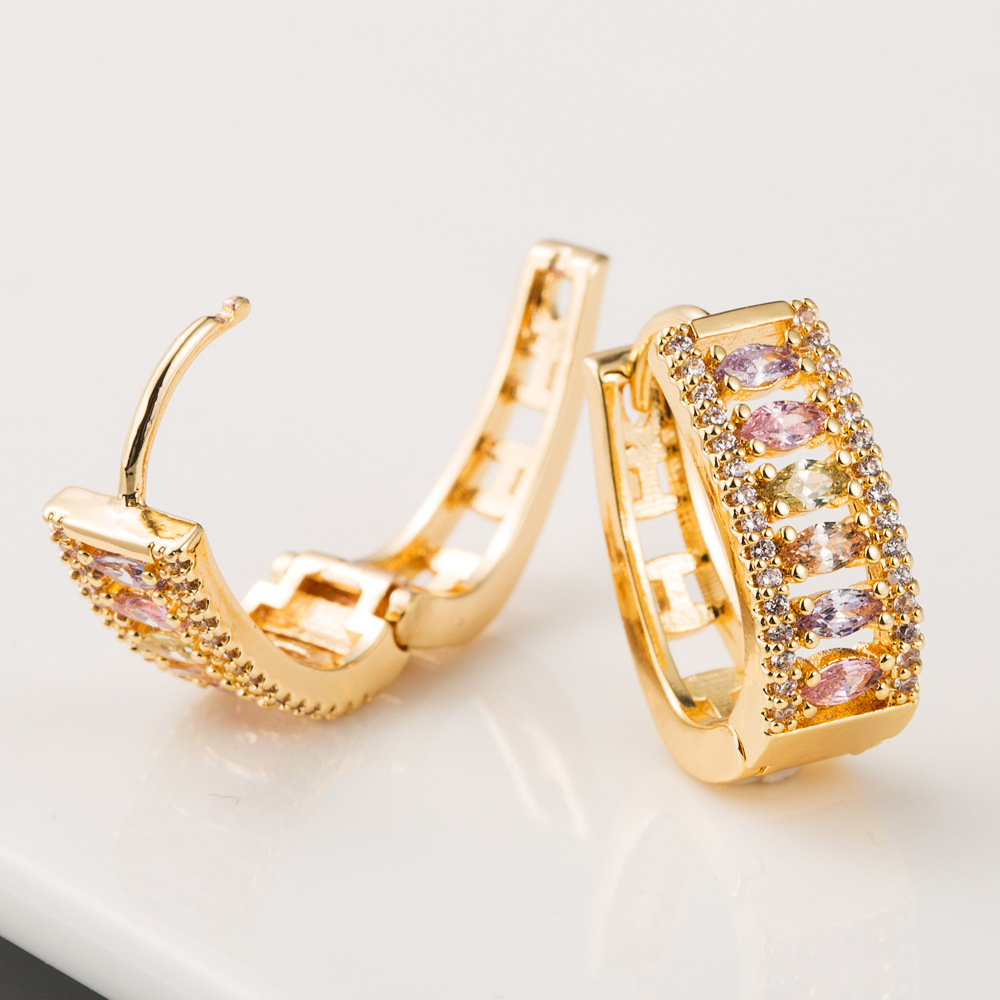 Korean Earrings Female Earrings Copper Inlaid Zircon Plating 18k Real Gold Gold French Earrings display picture 5