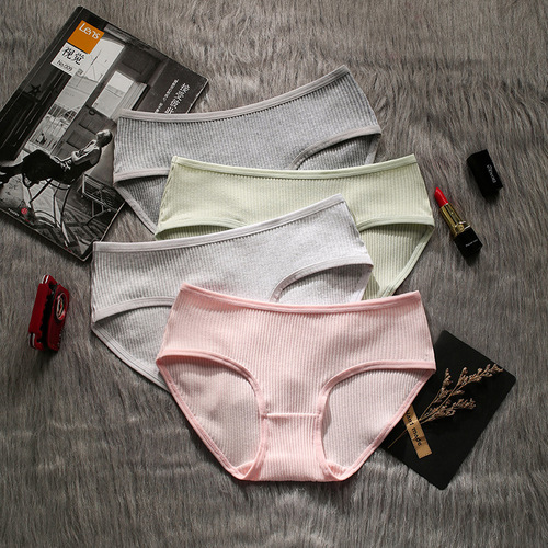 Girls' cotton underwear, new threaded ice silk underwear, women's mid-waist breathable cotton crotch girls' briefs