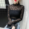 Autumn new pattern Lace Base coat Versatile Jacobs Hollow Internal lap Long sleeve Self cultivation T-shirt black jacket 1412#