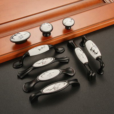 陶瓷拉手黑色美式抽屉欧式衣柜现代简约柜子中式小单孔橱柜门把手|ms