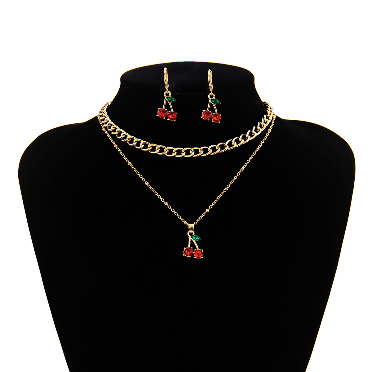 multi-layer tassel cherry earrings necklace set