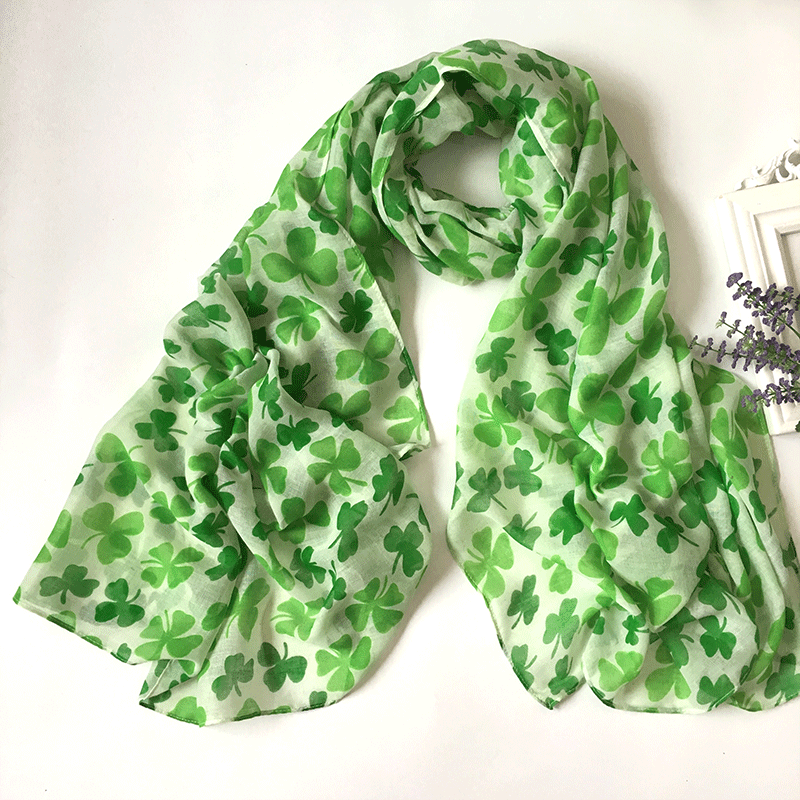 Women's Sweet Four Leaf Clover Voile Printing Scarf display picture 2