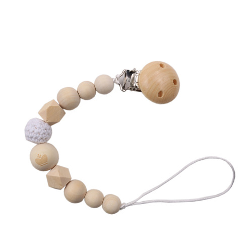 Foreign trade baby pacifier anti-drop chain clip anti-lost rope Amazon maternal and child supplies natural wooden pacifier chain