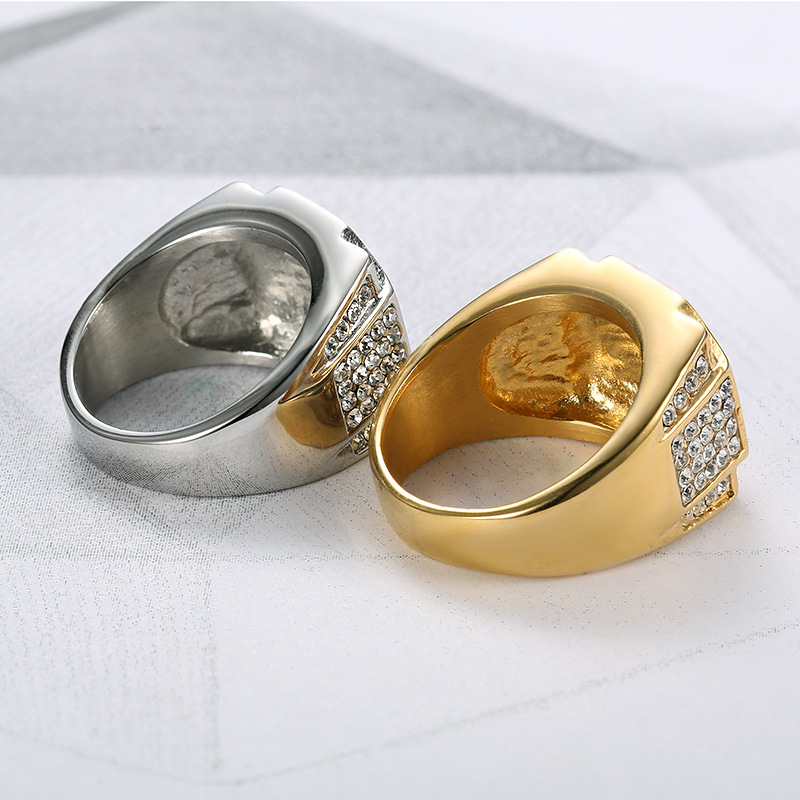 Inlay Design 1 Piece Hip-hop Geometric Titanium Steel Inlay Rhinestones Men's Rings