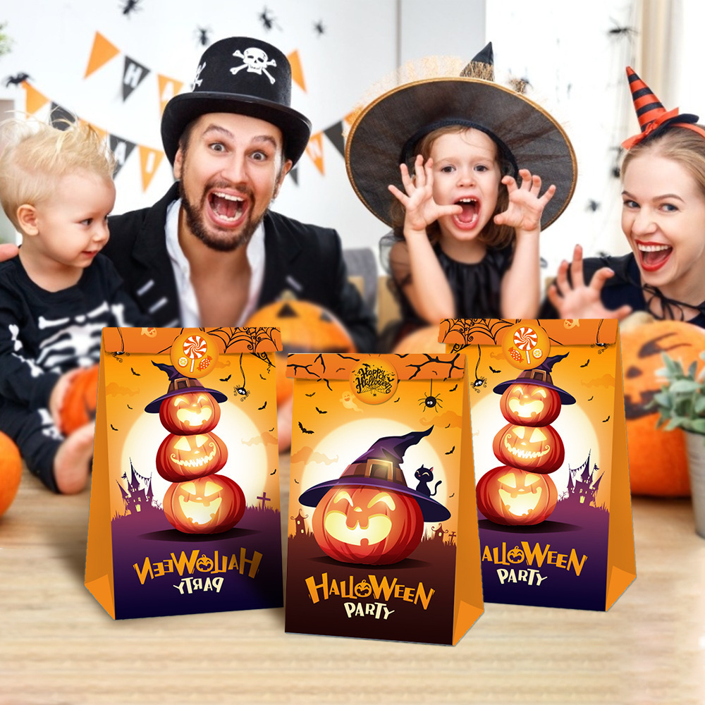LB047亚马逊wish 万圣节恐怖南瓜礼品包装糖果礼物派对纸袋牛皮纸