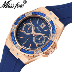MISSFOX Watches Cross-Border Silicone Korean Version Versatile Diamond-Studded Fashion Three-Hand Quartz Women's Watches