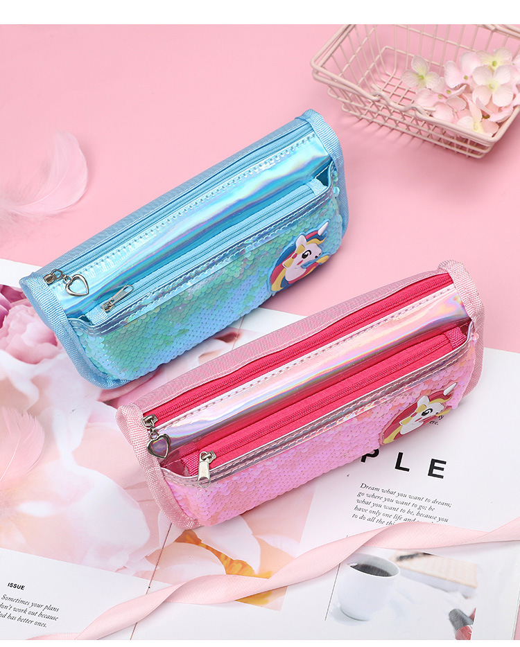 Korean minimalist canvas unicorn pencil case, a girl's fresh and portable large-capacity stationery bag, student pencil case detail image 13