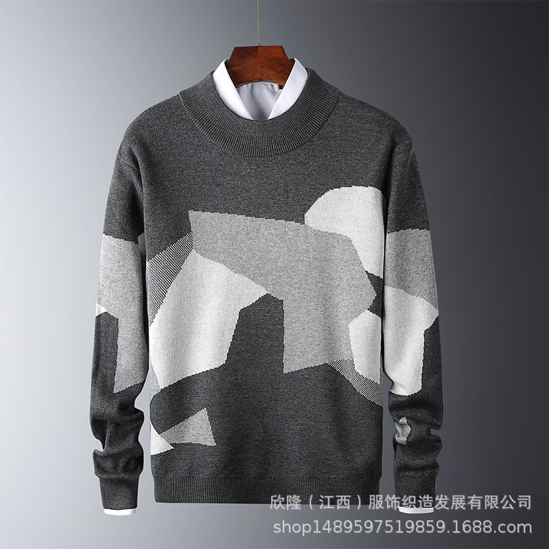 2021 new Korean sweater men's fashion bl...