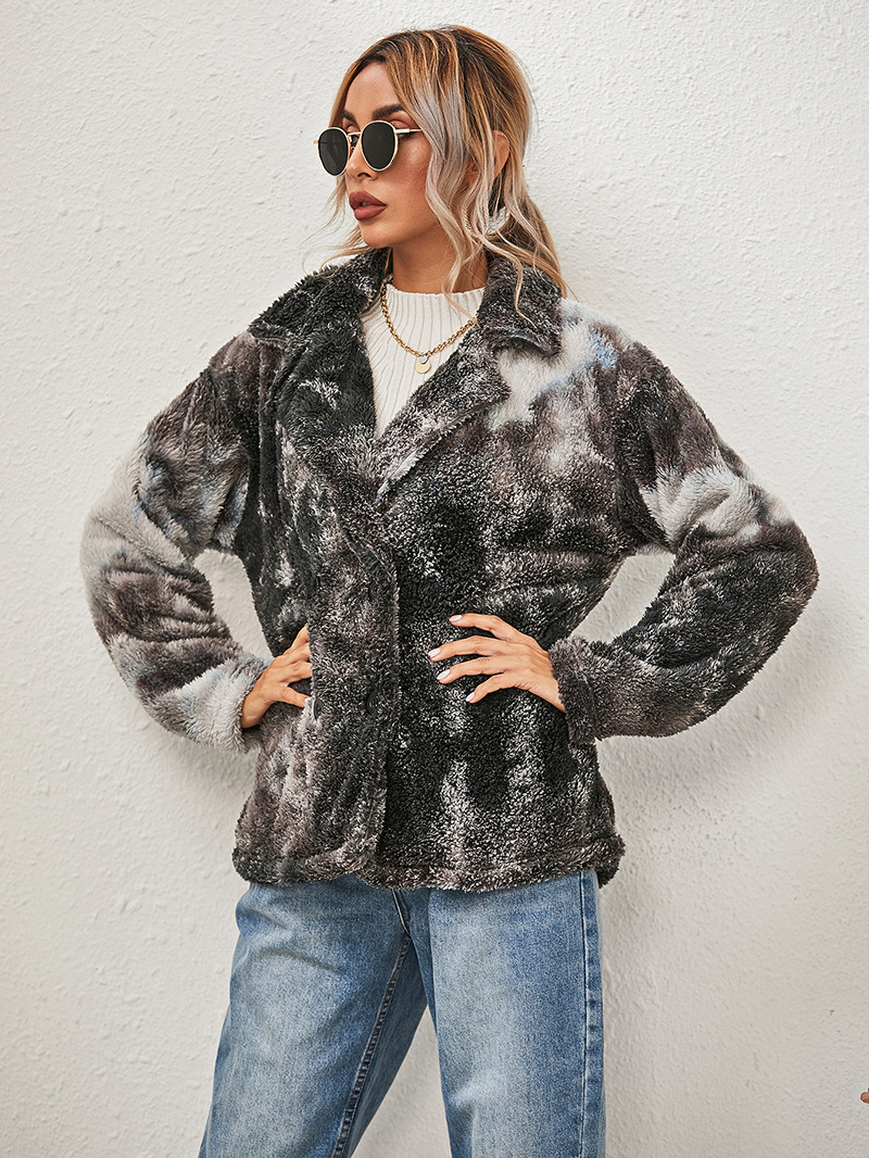 printing plush long-sleeved double-breasted jacket NSKX12288