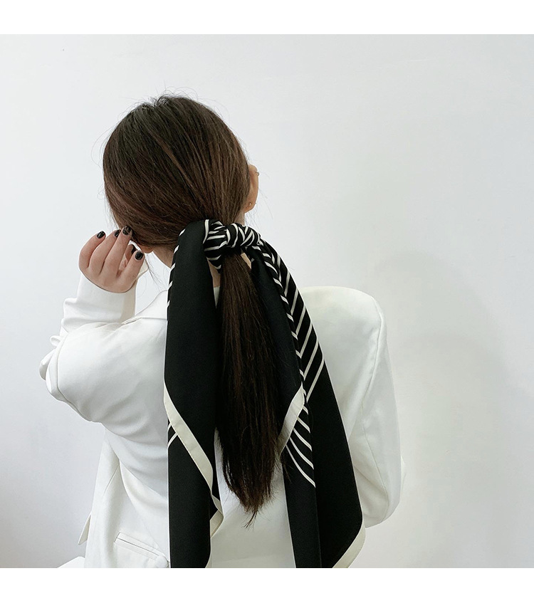 Black And White Stripes Square Silk Scarf display picture 10