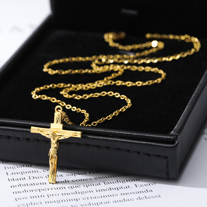 Simple Stainless Steel Jesus Cross Pendant Necklace display picture 2