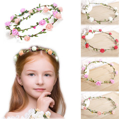 Forest Girl Style Cross-border Headwear Foam Flower Green Leaf Wicker Flower Crown Internet Celebrity Live Streaming Hair Accessory Holiday Scenic Area Tourist Headband 