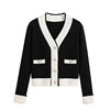 New Spring and Autumn 2021 Small fragrant wind knitting Cardigan have cash less than that is registered in the accounts Hit color Pearl clasp Easy Retro coat jacket