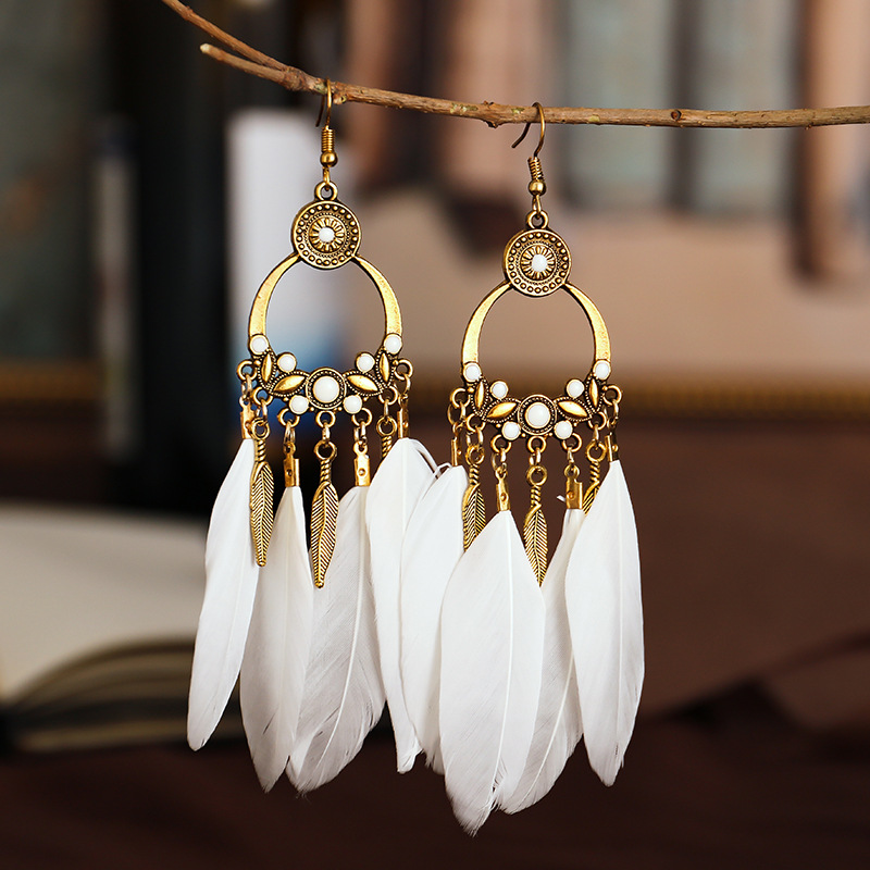 1 Pair Ethnic Style Feather Alloy Plating Women's Drop Earrings display picture 3