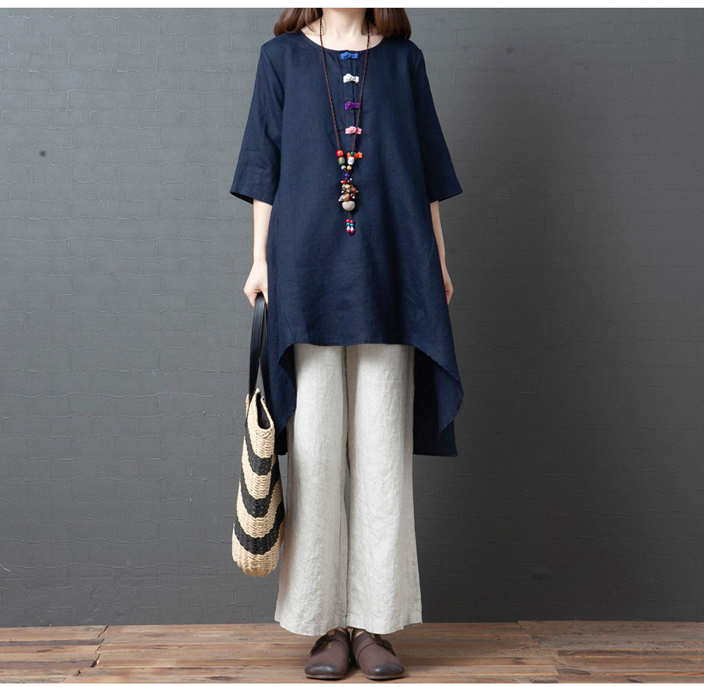 Casual Round Neck Mid-Length Shirt Skirt Top NSYF2826