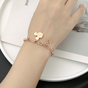 2020鼠年本命年生肖鼠玫瑰金手链女士韩版手绳小老鼠手链地摊饰品