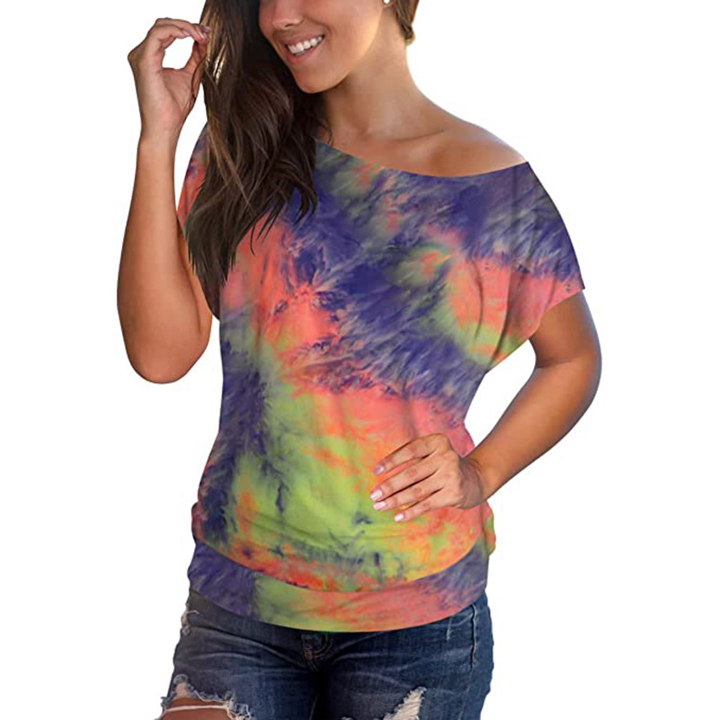 camiseta holgada de manga corta con estampado tie-dye para mujer NSKX8450