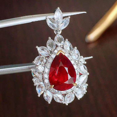高档珠宝首饰厂家定制 广州18K金镶嵌天然红宝吊坠|ms