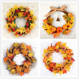 黄色样板房落叶秋色秋季房地产橘黄软装饰花卉南瓜枫叶花环门饰