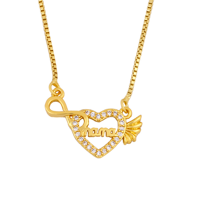 Européen Et Américain Bijoux Amour En Forme De Coeur Lettre Maman Diamant-clouté Collier Cadeau Du Jour De Mère Croix-frontière Gros Nkq48 display picture 3