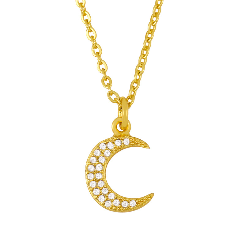 new moon micro-inlaid zircon crescent copper pendant necklace for women wholesale