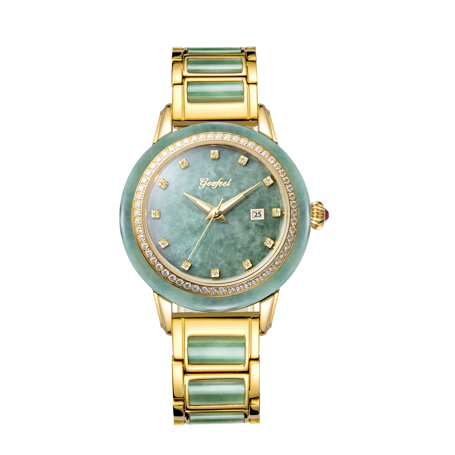 Gfl-Z1042GL-13 翡翠镶钻单历钢带 (1)