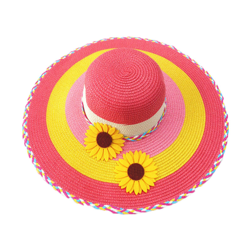 Nuevo verano de las mujeres girasol sombrero de paja grande turismo escénico punto playa sombrero al por mayor
