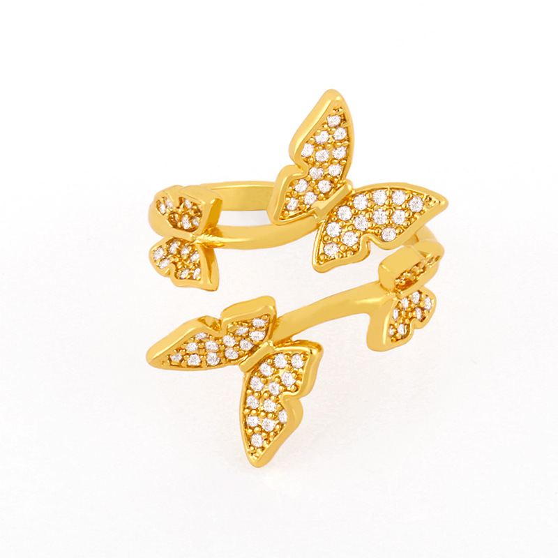 Hot Selling Copper Jewelry Butterfly Diamond Open Ring Women Fashion Zircon Rings Wholesale display picture 3