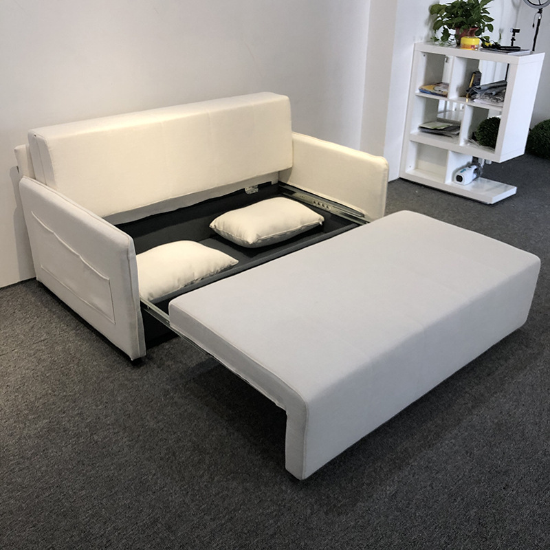 Almacenamiento plegable sofá cama multifuncional tela doble uso pequeño sofá de doble persona blanco simple inswind