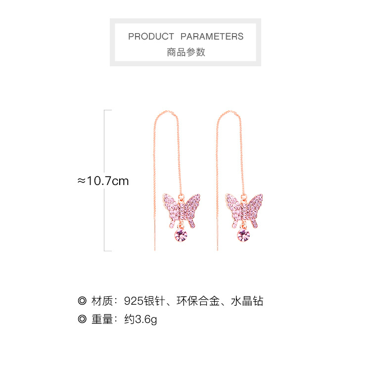 Butterfly S925 Silver Needle Diamond Tassel Earrings display picture 3