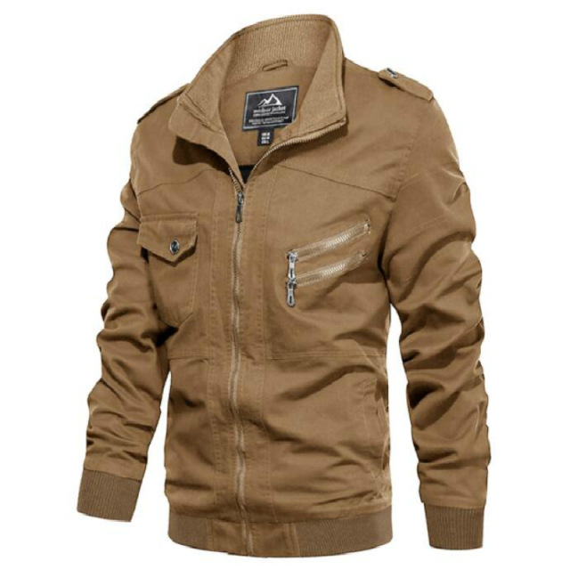 Spring and autumn thin men’s stand collar pure cotton washed Multi Pocket coat large work jacket