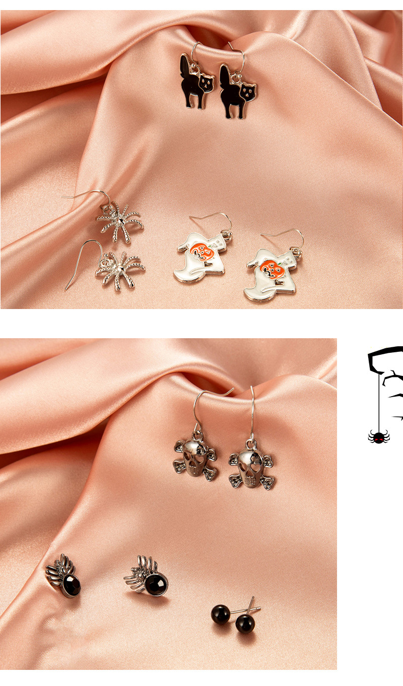Anniversary, Business, Travel, Birthday, Festival Occasion Alloy Material Halloween Fashion Skull Plating Alloy Artificial Gemstones Earrings