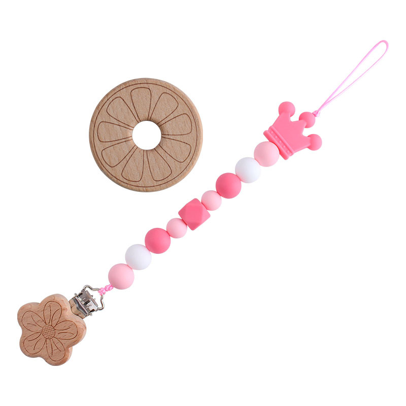 Nueva Flor de dibujos animados chupete clip de juguete de haya mordedor bebé de silicona Rosa corona chupete cadena anti-gota cadena