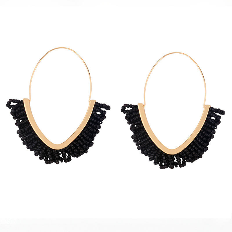 bohemian style geometric rice bead hand-woven rice bead V-shaped alloy earrings for women