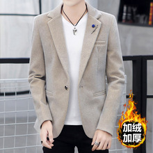 外贸出口 冬季新款加绒加厚西装男士 韩版修身青年休闲西服外套男