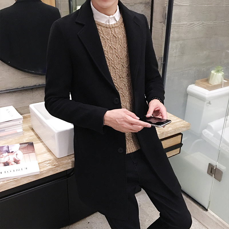 Gabardina de los hombres de longitud media SLIM-Fit estilo coreano otoño 2022 Nuevo abrigo de lana de los hombres otoño e invierno abrigo de lana de moda image 7