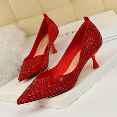 1061-1 han edition fashion show thin delicate banquet for women's shoes with high heels shallow pointed mouth shining di